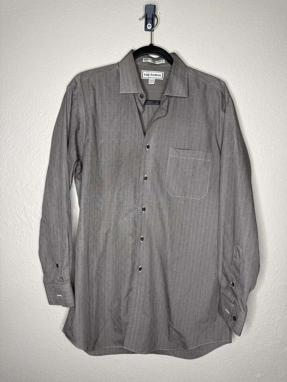 Paul Fredrick Non-Iron Two-Ply Cotton Broadcloth Gray Checkered Dress Shirt 15.5